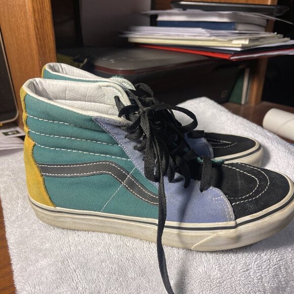 Vans SK8-Hi Womens 9 Men’s 7.5 Suede Blue Green Black Yellow White Skateboarding - Picture 1 of 9